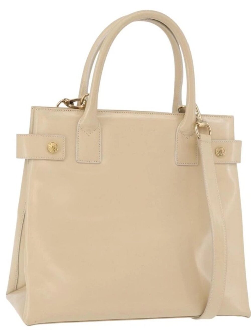 GUCCI Hand Bag Patent leather 2way Beige Gold Auth 182480